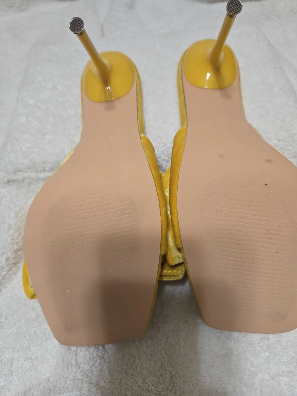 Lira Yellow Velvet Bow Slide Heels - Picture 6 of 7